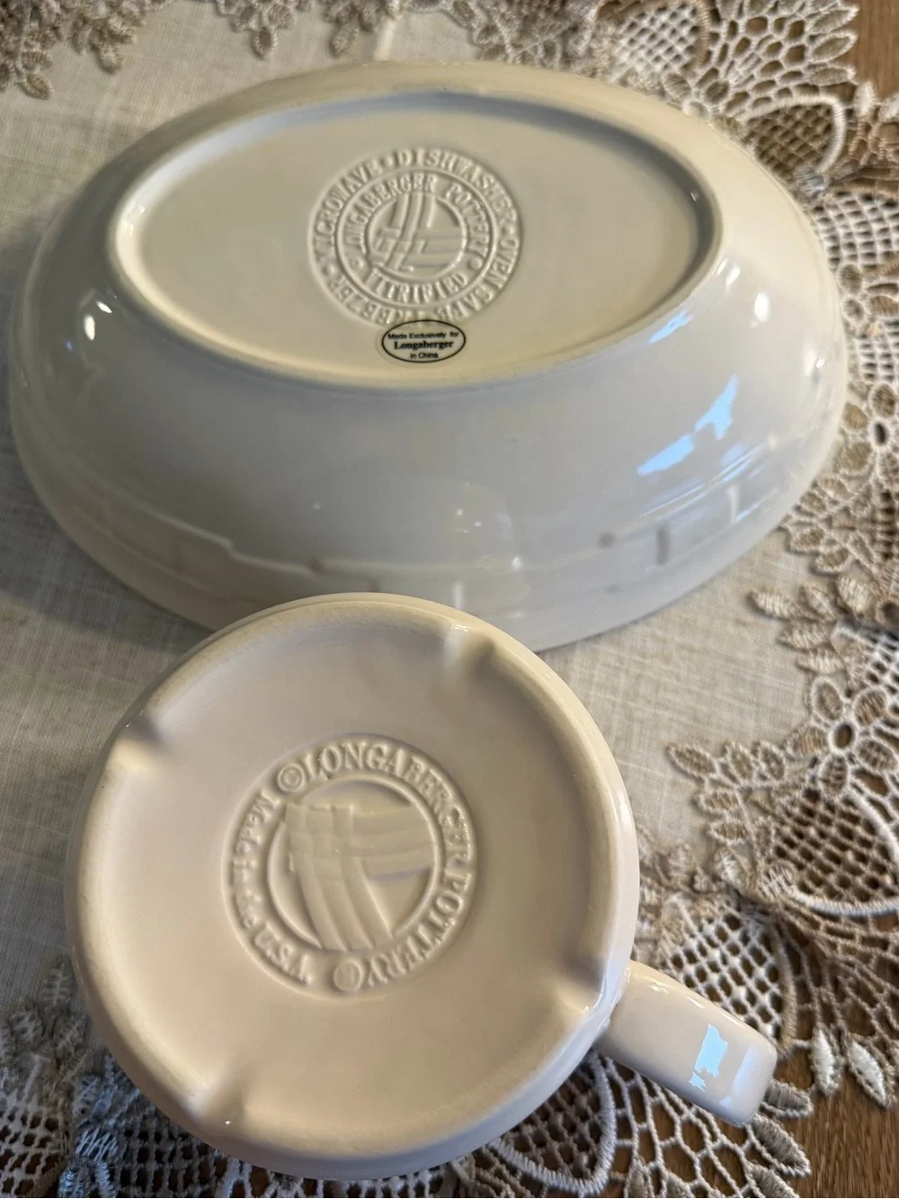 Two Longberger Pottery Pieces XL 4” Mug and  9” x 6.5” Cooking/Serving Bowl